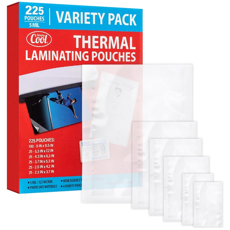Simply Cool 5Mil Thermal Laminating Pouches (225 Count) Letter, Photo, Card, Notecard, Id Badge And Business Card Sizes Dry-Erase Friendly Sheets, Compatible With Laminators Crystal Clear Laminated Finish - Image 1